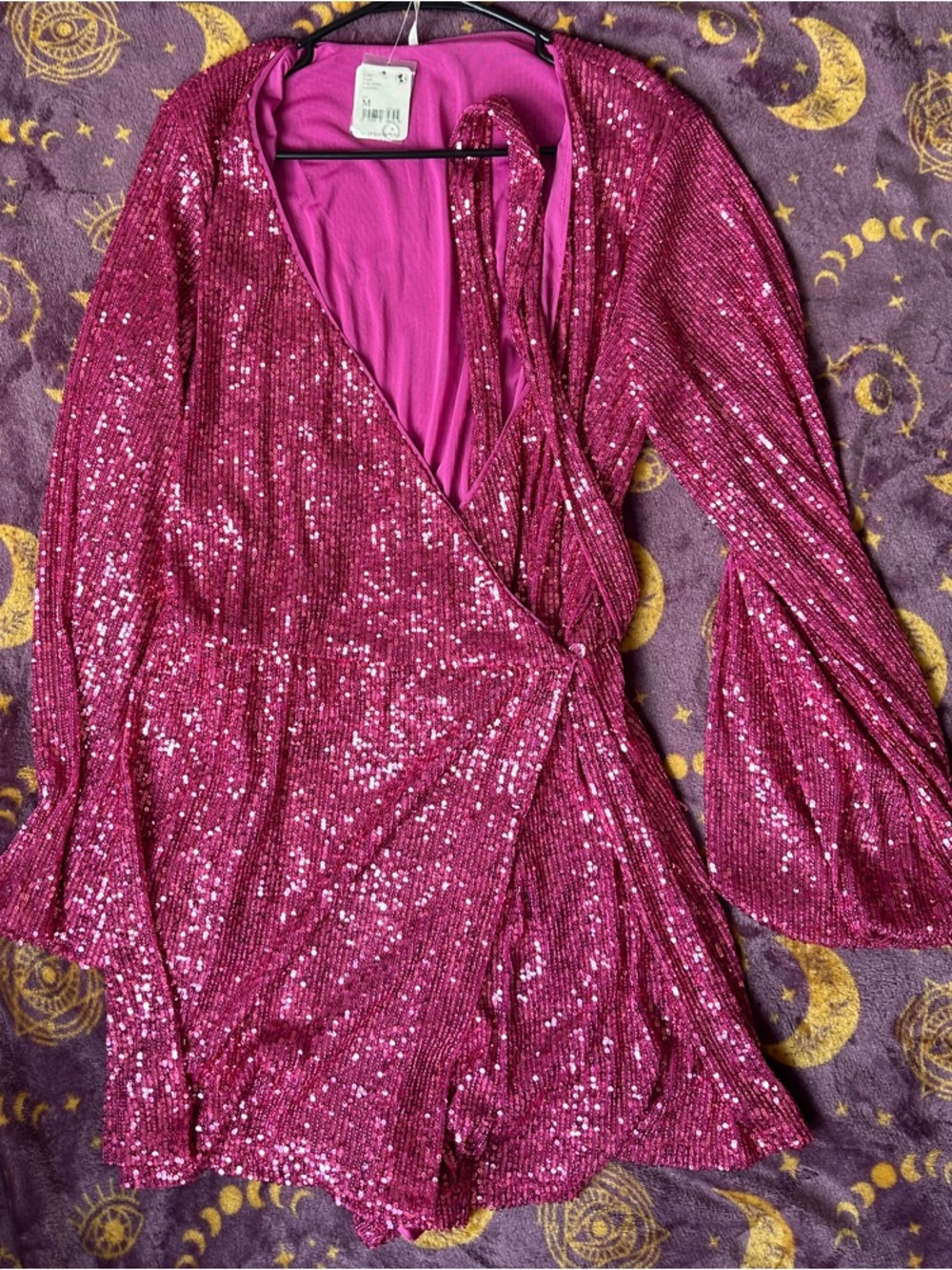 Free People Fuchsia Sequin Wrap Romper NWT